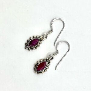 2 CT Marquise Cut Genuine Ruby Vintage 925 Sterling Silver Dangle Earrings